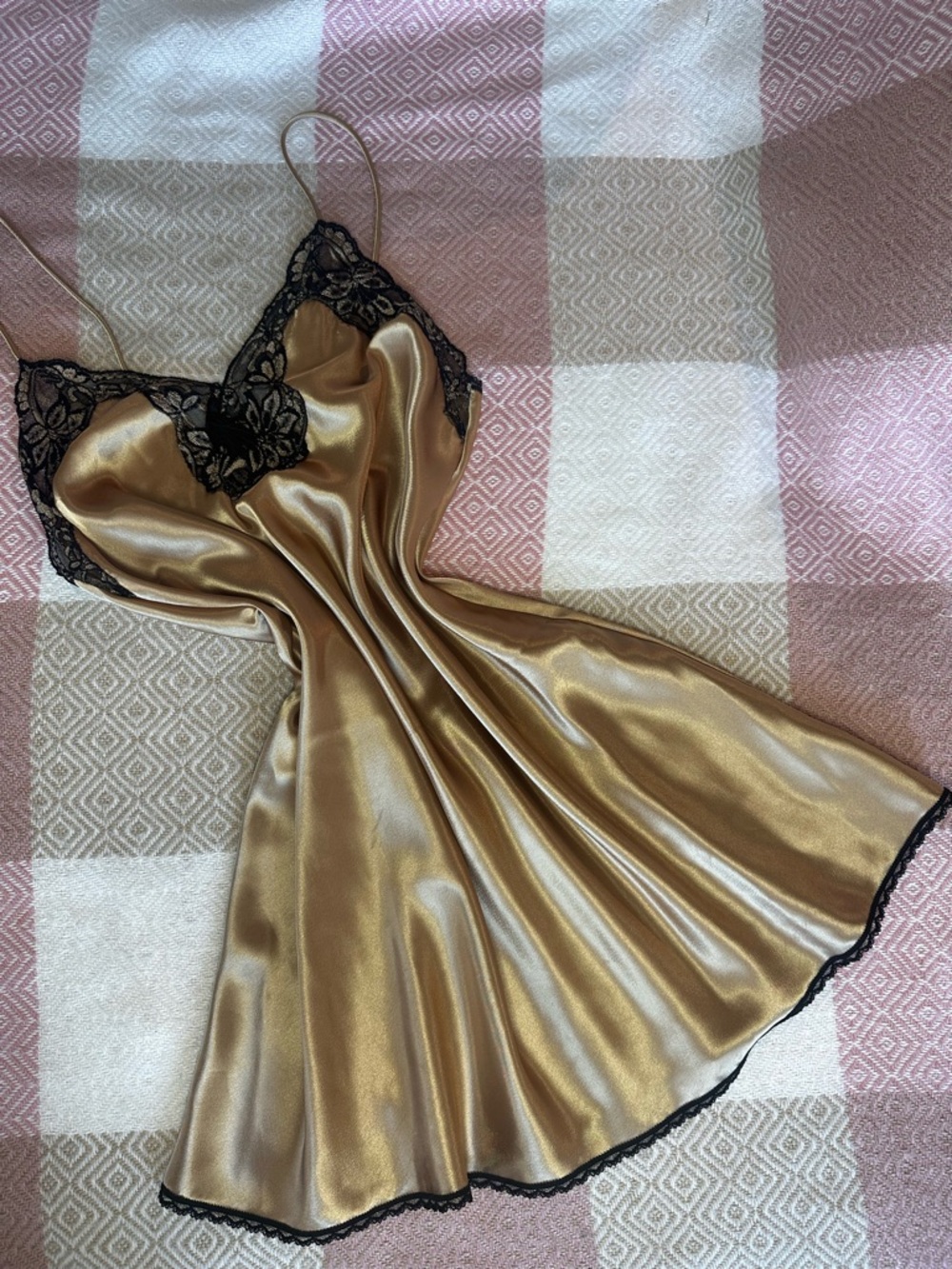 Vintage Gold and black lace slip dress